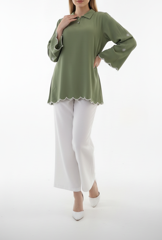 🌞 Summer Breeze Scallop Kurti 🌿