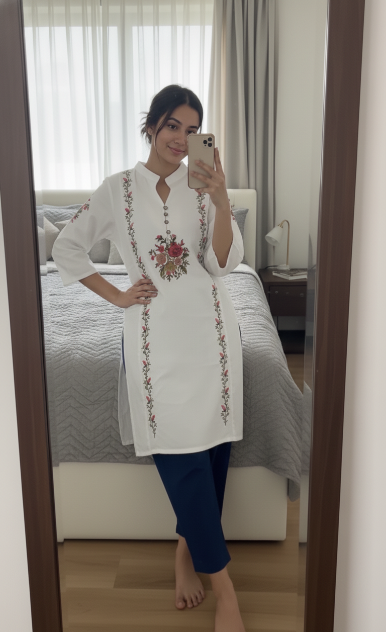 white shirt featuring embroidery 🌸✨D:2030