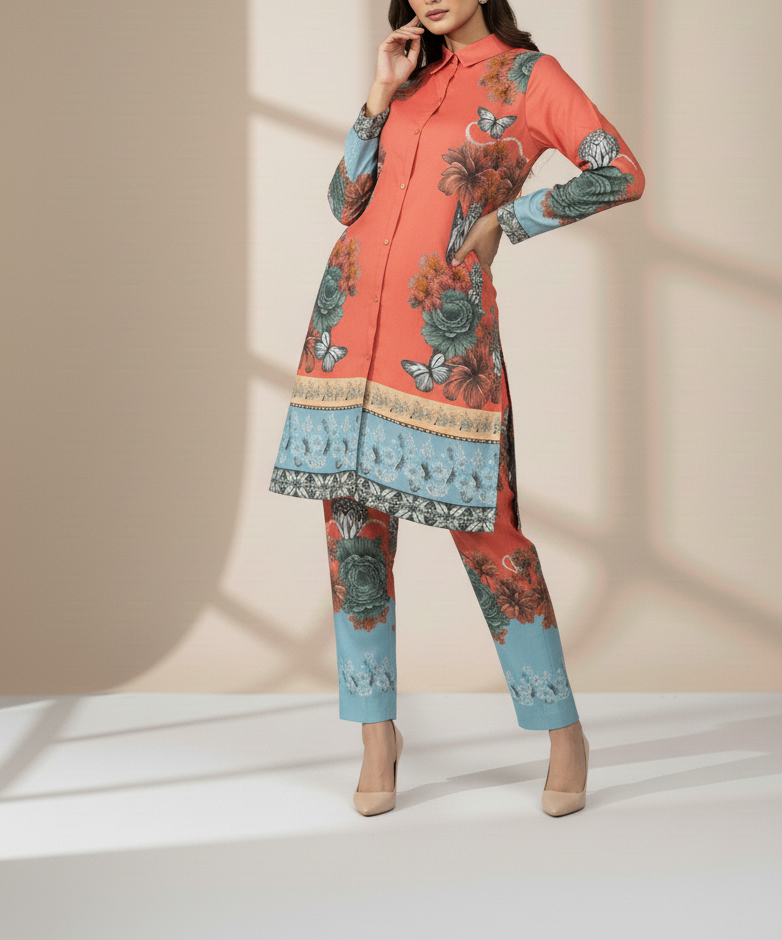 Elegant Printed Flower 2-Piece Co-ord Set Khaddar💖✨