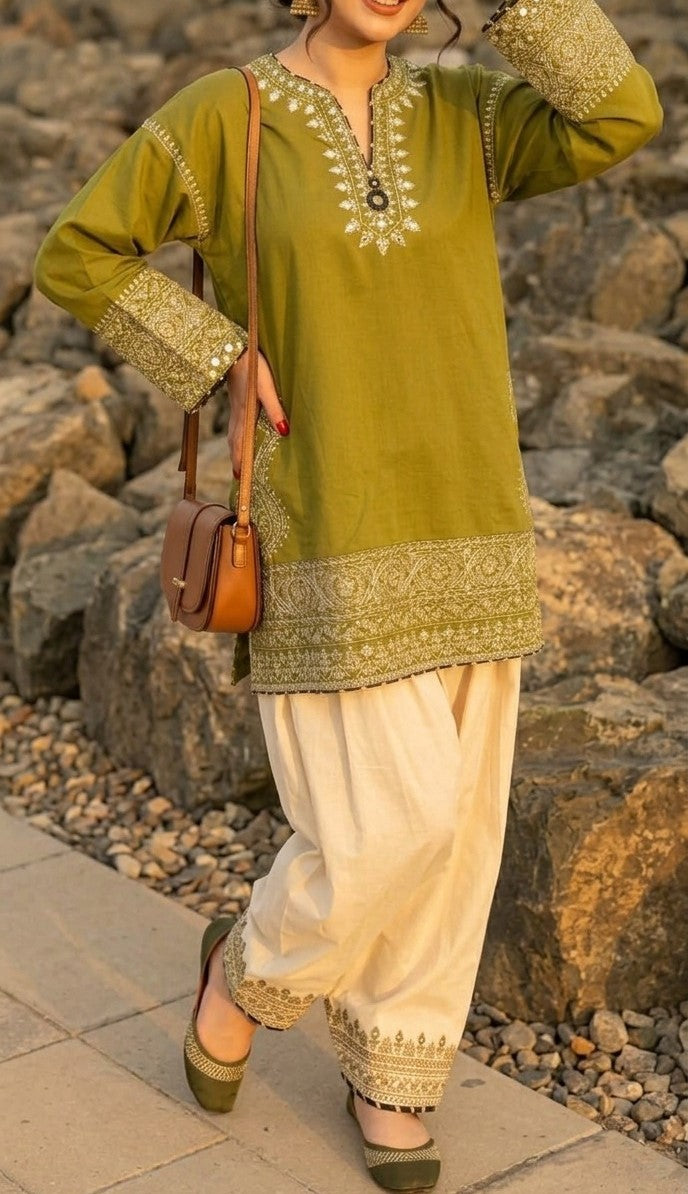 ✨ Mehreen Olive Farshi Set 💫D 2070