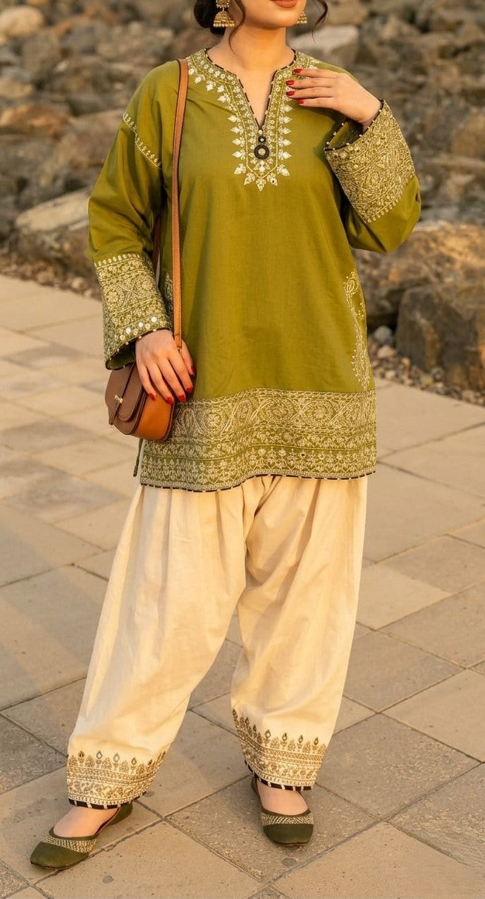 ✨ Mehreen Olive Farshi Set 💫D 2070