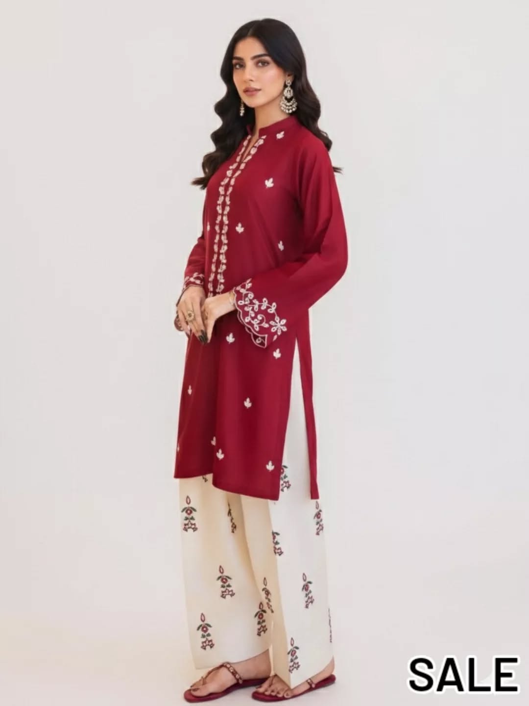 Deep red embroidered kurta ❤️✨ paired with a stunning 2-piece suit set 👗🌹