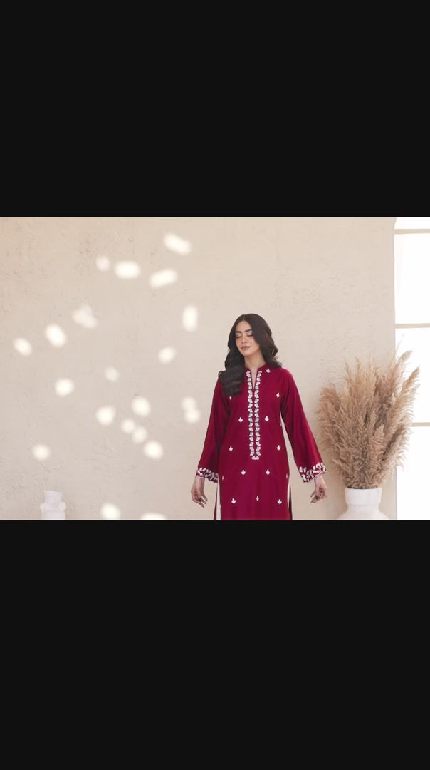 Deep red embroidered kurta ❤️✨ paired with a stunning 2-piece suit set 👗🌹