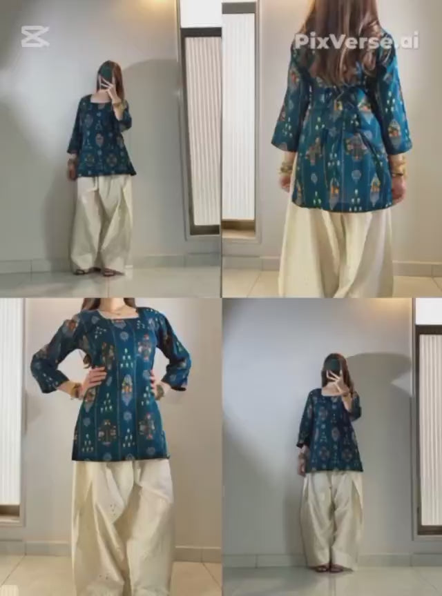 🌿 Zarqash Printed Kurti with Farshi Shalwar 🤍D 2061